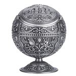 Vintage Windproof Ashtray with Lid, Metal Round Ball Cigar Ashtray Odor Eliminator for Home Office Indoor and Outdoor Use(Silver)
