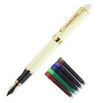 Gullor Medium Fine Nib Smooth Fountain Pen 450 Original Pen Pouch and Ink Cartridge Set - White