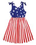 Enlifety Girls American Flag Dress 7T 8T Bowknot Strap Patriotic Sundress Sleeveless 4th of July Dresses Stars Striped Clothes for Independence Day Flag 2 7-8 Years