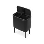 Brabantia Bo Touch Bin - 11L + 23L Inner Buckets (Matt Black) Waste/Recycling Kitchen Bin with Removable Compartments + Free Bin Bags