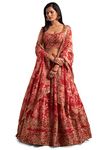 Zeel Clothing Women's Organza Floral White Semi-Stitched Lehenga Choli (7617-Red-Wedding-Floral-Lehenga-Latest, Red)