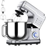 Garvee 7.5QT Stand Food Mixer, 10-Speed Tilt Head 3-IN-1 Kitchen Electric Mixer with Stainless Steel Bowl, Egg Whisk, Dough Hook, Beater, Splash Guard, Compact Dough Mixer for Home Cooks, Silver