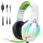 Krysenix PG1 Gaming Headset for PS4/PS5/PC/Nintendo Switch/Xbox One, USB Headset with AI Stereo Microphone Sound, Computer Headset with 3.5mm Jack & RGB Light White+Green