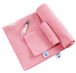 IUGA Yoga Towel Extra Thick Hot Yoga Towel + Hand Towel 2 in 1 Set, Corner Pockets Design to Prevent Bunching, 100% Microfiber -Non Slip, Super Absorbent and Quick Dry, (UK-Pink)