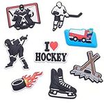 8 Pcs Hockey Croc Shoe Charms, Feild Hockey Sport Shoe Decoration Charms, Accessories for Shoes, Bracelet, Wristband, Gift for Birthday, Party, Holiday, Polyvinyl Chloride