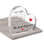 Engagement Wedding Anniversary Date Gifts, Personalised Special Date Gifts, First 1st Anniversary Husband Wife, One Year Together Boyfriend, Valentines Gifts, Acrylic Heart Block With Grey Bag