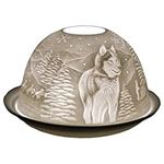 Cello Porcelain Tealight Holder Dome, Snow Dog Husky Design, A Stunning Candle Holder Projecting a 3D Image. Use With Tealights Or LEDs, Dog Ornament, Husky Gifts, or Dog Candle Holder.