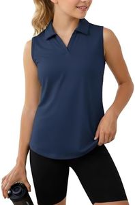 PATPAT Girls Athletic Sleeveless Golf Polo Shirts Size 9-10 Years Navy Collared V Neck Quick Dry Shirt Kids Workout Tennis Tank Tops