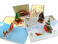 Pop Up Christmas Cards 3D (Pack of 5),Handmade Boxed Set of Assorted with Envelopes and Santa Claus Stickers for DIY