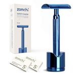 ZOMCHI Reusable Safety Razor with Razor Stand for Men & Women, Premium Metal Safety Razor with 10 DE Safety Razor Blades, Plastic Free Razor - Noble Blue