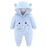 Baby Overalls Baby Romper Flannel Winter Romper Playsuit with Feet Hoodie Cartoon Elephant Outfits Blue 9-12 Months