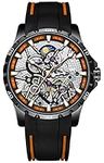 B BINGER Mens Skeleton Watch Automatic Self Wind Mechanical Stainless Steel Band(Black)