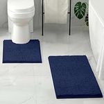 HOMEIDEAS Navy Blue Bathroom Rugs, Extra Soft Chenille Bath Rugs Mat, Absorbent Plush Shaggy Bath Rugs, Machine Washable & Non Slip Bath Rugs for Bathroom, Tub, Shower (2 Piece)