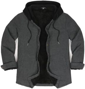 Men's Sherpa Fleece Lined Hooded Flannel Jacket Snap Plaid Shacket Heavy Duty Winter Sweatshirt Solid Grey S