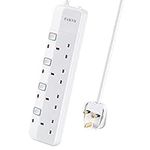 PARTH 4 Way Protected Extension Lead with Individual Switches 2m Long Cable Safety Wall Mounted Extension Cord for UK Plugs 3250w 13Amp Multi Sockets 2 Metre Power Strip for Home Office School Hotel