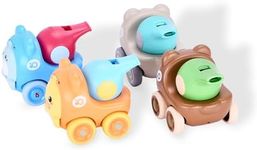 CHILDLIKE BEHAVIOR | 4 Pcs Car Whistle Toy for Baby - Whistle Inertia Car - Animal-Themed - Plastic Cars with Whistle Function Toys for Children - Toddler Mini Truck (Multicolor)