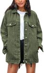 Omoone Women's Oversized Mid Long Denim Jacket Jean Biker Coat(0199-Green-XS)