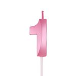 Juzfun® Birthday Number Candles 1 for Cake Decoration | First Anniversary Party Celebration | Metallic Pink Colour | Size : Width 3 x Height 7 CM