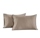 LANE LINEN 100% Cotton Pillowcovers, Pillow Cases Standard Size Set of 2, Fits Standard & Queen Pillows, Luxury 450 Thread Count Sateen Cotton Pillowcases, Soft & Breathable - Taupe