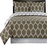 Twin- Brooksfield- Taupe with White- 3pc Duvet cover set 100% Cotton 300 thread count fiber reactive prints duvet set By sheetsnthings