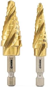 NEIKO 10172A Quick Change Step Drill Bit | Four Flute Spiral Grooved Design | Automatic Deburrs| 3/16” – 7/8” & 1/4” to 3/4” | 1/4 Inch Hex Shank | SAE | Nitride Coated High Speed Steel