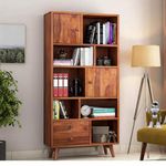 Gyanandam Solid sheesham Wood Book Shelf with Book Racks Storage | Library Bookshelf |Wooden Book Shelf Office & Home Living Room| Book Case Shelf Honey Oak Finish Furniture