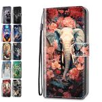 Flip Case for Samsung Galaxy A35 5G Animal Print Pattern Design with Card Holder Leather Wallet Phone Cover for Girls Boys Women Men - Elephant Flower