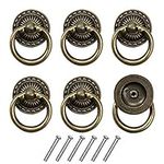 Chris-Wang 6pcs Vintage Bronze Drop Ring Knobs Pulls Handles for Dresser Drawer Antique Drawer Pull Ring Single Hole Decorative Hardware with Screws for Furniture Cabinet Cupboard (Style 1)