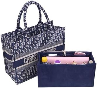 SMART DK Purse Insert Organizer for dior book tote Large Bag Insert Premium Purse Felt Insert Multiple Pockets (Blue, Large)