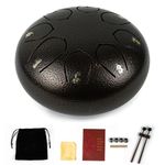 Essenza 8 Notes 6 Inch Brown Alloy Steel Tongue Drum - Perfect Percussion Musical Instrument for Kids and Adults - Handpan Drum for Meditation, Yoga - Includes Mallets, Finger Picks & Travel Bag