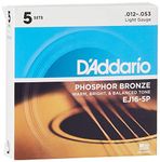 D'Addario Guitar Strings - Phosphor Bronze Acoustic Guitar Strings - EJ16-5P - Rich, Full Tonal Spectrum - For 6 String Guitars - 12-53 Light, 5-Pack