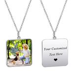 HooAMI Photo Necklace,Personalised Round Necklace Engraving Custom Picture Text With Chain Birthday Gifts for Her Mum Girls Women Men (Square)