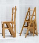 Teak Wooden 4 Step Stool Dual Purpose Stepladders for Library and Home