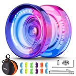 MAGICYOYO Responsive Yoyo for Kids Yoyo K2 Crystal Pink Purple, Dual Purpose Yoyo for Beginner, Trick Yoyo Professional Yoyo Ball with Unresponsive Yoyo Bearing Kit + 12 Yoyo Strings + Yoyo Case