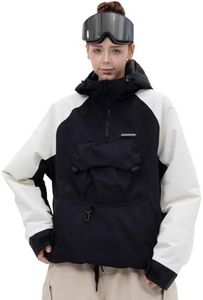 SNOWVERB Womens Snowboard Baggy Anorak Half-zipper Snow Jackets Camo Leopard Waterproof Mountain Ski Coats with Hood (US, Alpha, Small, Regular, Regular, Black/Off-white)