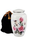 Urns of Dignity Pink Rose - Humming Bird Adult Cremation Urns for Human Ashes - Decorative Urns,Urns for Human Ashes Female & Male,Urns for Ashes Men & Women,Funeral Urn- White