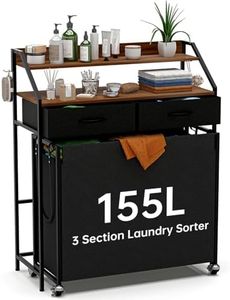 2 Tier Laundry Sorter with 3 Section Pull Out Bags Rolling Laundry Basket Organizer with 2 Drawers Laundry Hamper with Shelves and Wheels for Laundry Room, Bathroom, Bedroom Organization