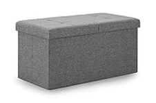 Honeypot Aero Ottoman Storage Box, Folding Toy Chest and Footstool with Lid Grey Linen Fabric, Bed End Hallway and Shoe Bench with Padded Seat (Grey, 76x38x38 cm)