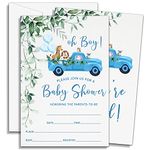 DOQPO Woodland Baby Shower Invitations, Greenery Woodland Animal Baby Shower Invites, Blue Truck Baby Shower Invitation For Boy, Baby Shower Decorations - 25 Invites With 25 Envelopes - A09