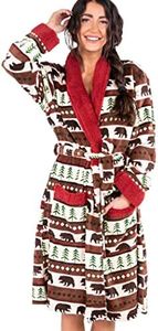 Bear Fair Isle Soft Bathrobes for Men and Women by LazyOne | Animal Pattern Plush Robes Unisex (L/XL)