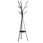 HOMCOM Freestanding Metal Coat Rack Stand 9 Hooks Clothes Tree with 1 Shelf Hat Display Hall Tree Hanger Bag Umbrella Hanging Organiser Black