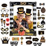 Flintronic 50th Birthday Inflatable Frame, Photo Booth Props，Black Gold Birthday Party Inflatable Selfie Photo Frame, Funny Selfie Props Kit, Birthday Party Decoration Family Fun Holiday Supplies