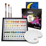 Halobios Acrylic Paint Set, 24 Rich Pigment Paint Set for Adult Children Artists Beginner, Vibrant Variety of Art Supplies Acrylic Paints for Painting Canvas Wood Paper Ceramic Fabric Craft DIY