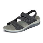 Orthofeet Women's Orthopedic Leather Adjustable Sandals, Black, 10