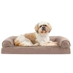 Furhaven Pet Bed for Dogs and Cats - Plush and Suede Sofa-Style Egg Crate Orthopedic Dog Bed, Removable Machine Washable Cover - Almondine, Medium