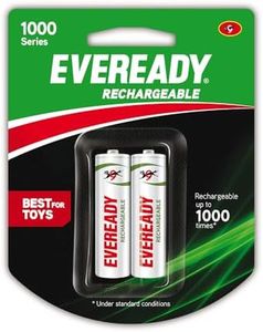 Eveready AA Rechargeable Battery | 1000 Series | Pack of 2 | Durable & Cost Effective | Low Discharge Mechanism | Ideal for High Drain Devices | 1.2V | India’s No.1 Battery Brand