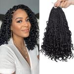 Leeven 10 Inch Boho Box Braids 8 Packs Pre-looped Bohemian Braiding Hair with Curly Ends Pre-looped Crochet Goddess Box Braid for Black Woman Crochet Braiding Hair Extensions 1B#