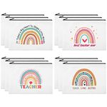 12 Pcs Teacher Gifts Makeup Bags Teacher Appreciation Travel Toiletry Canvas Cosmetic Pencil Survival Kit Bag for Women Zipper Pouch Bag Thank You Gifts Bulk (Rainbow Heart)