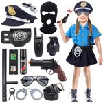 Skirfy 15PCS Halloween Costume,Police Costume for Kids,Girls Police Officer Costume with Police Toy,Kids Costume for Cosplay