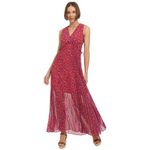 Tommy Hilfiger Women's Sleeveless V-Neck Chiffon Pleated Maxi Dress, Guava/Amparo Blue, 6